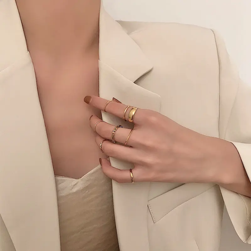 Minimalist Gold-Tone Stacking Rings Set – Dainty Layered Fashion Rings