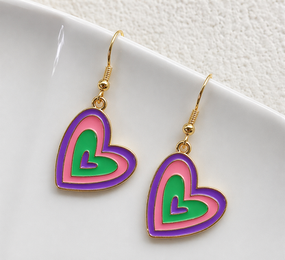 Multicolor Heart Drop Earrings with Gold Finish