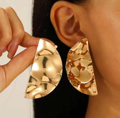 Molten Gold Half-Moon Statement Earrings – Sculptural Shine
