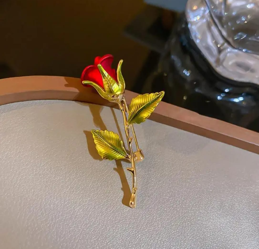 Elegant Red Rose Brooch