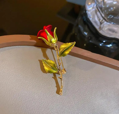 Elegant Red Rose Brooch