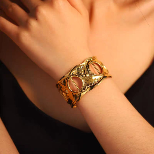 Gold-Tone Hammered Statement Cuff Bracelet for Women