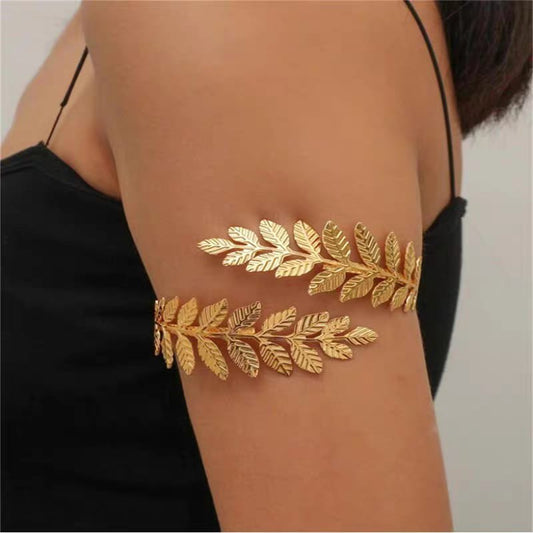 Gold Double Laurel Leaf Arm Cuff Bracelet