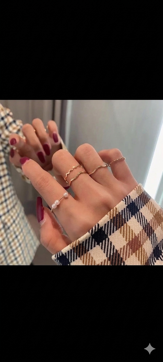 Ethereal Wave & Pearl Stacking Ring Set