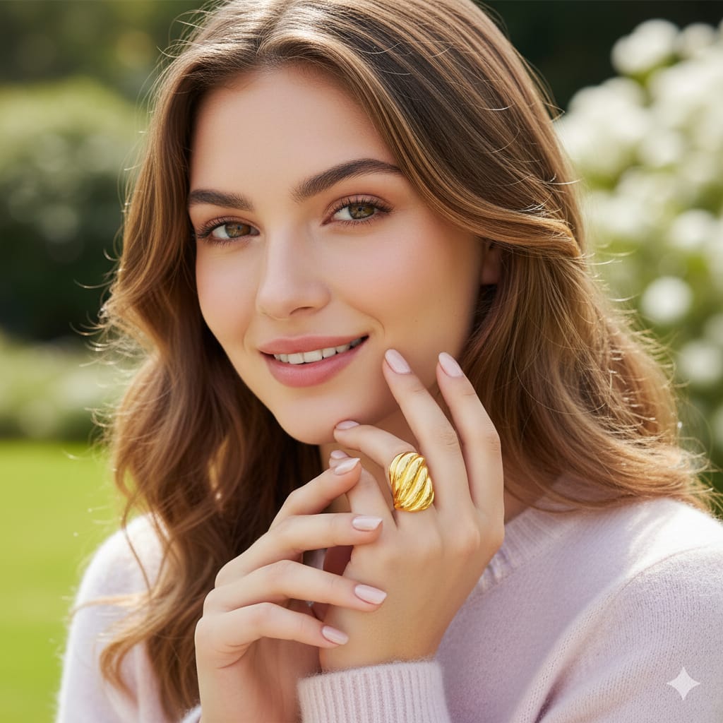 Elegant Gold-Tone Twisted Statement Ring