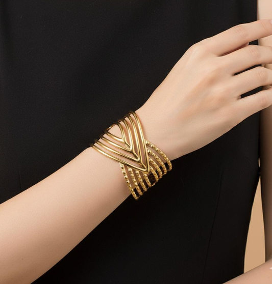 Layered Chevron Statement Gold Cuff