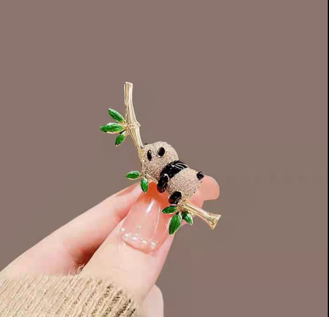 Cute Panda Bamboo Brooch