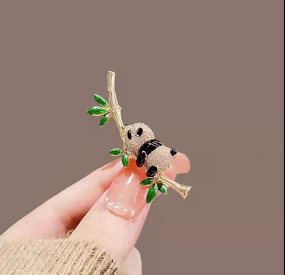 Cute Panda Bamboo Brooch