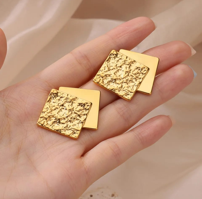 Textured Gold Geometric Square Earrings – Modern Luxe Edge