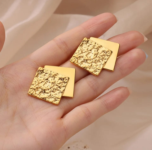 Textured Gold Geometric Square Earrings – Modern Luxe Edge