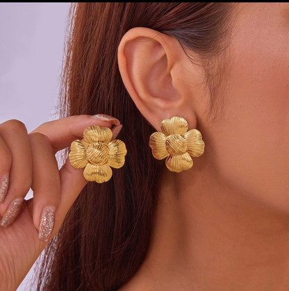 Golden Bloom Flower Statement  Studs