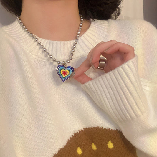 Multicolor Heart Pendant Beaded Necklace
