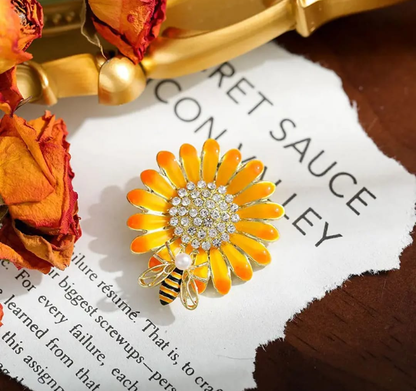 Sunflower Bee Crystal Brooch