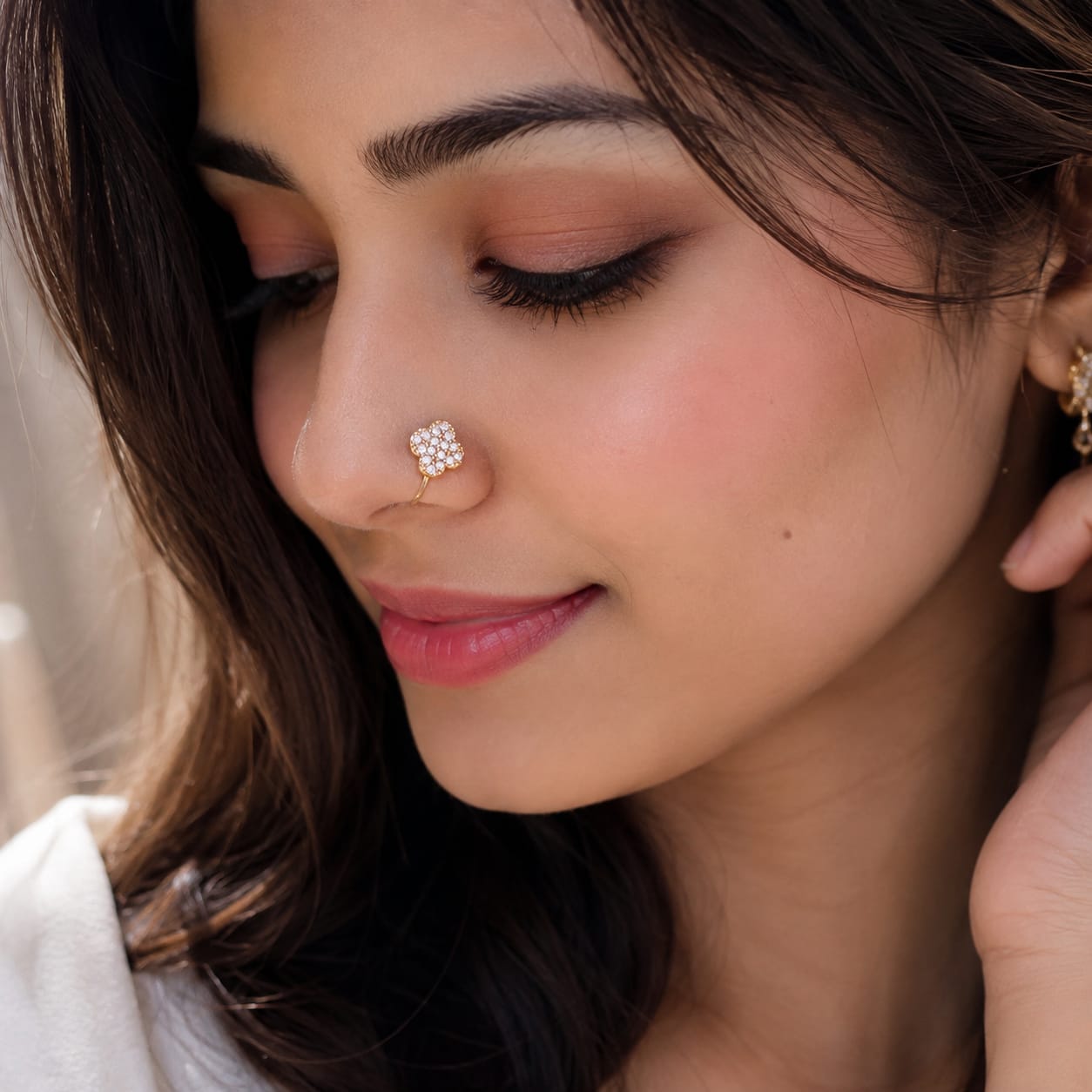 Floral CZ Gold Nose Pin – Elegant Crystal Nose Stud for Women