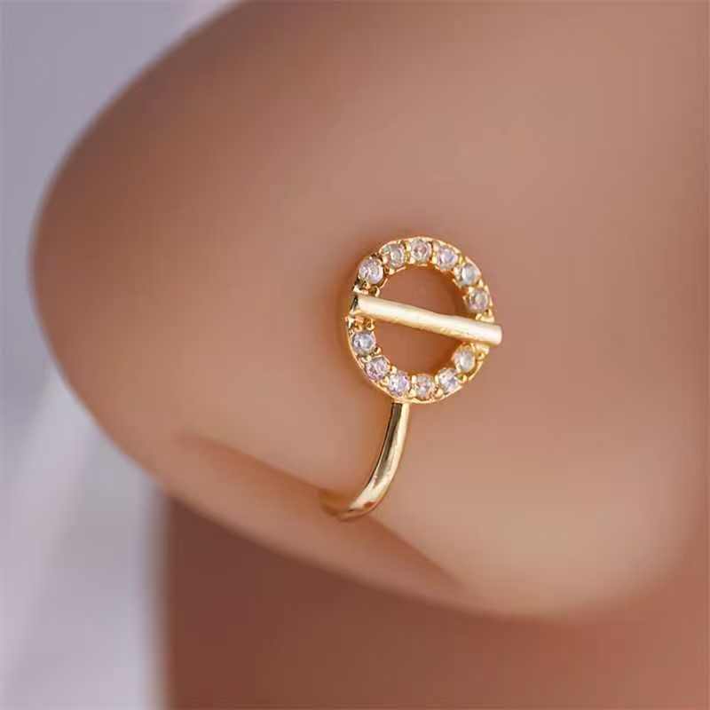 Gold-Tone Circle CZ Nose Pin – Elegant Crystal Nose Stud for Women