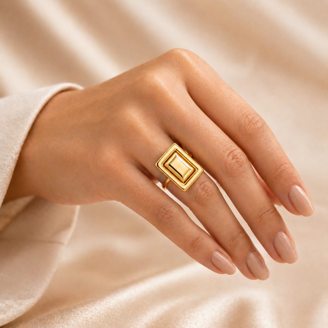 Gold Geometric Rectangle Statement Ring – Bold Modern Ring for Women